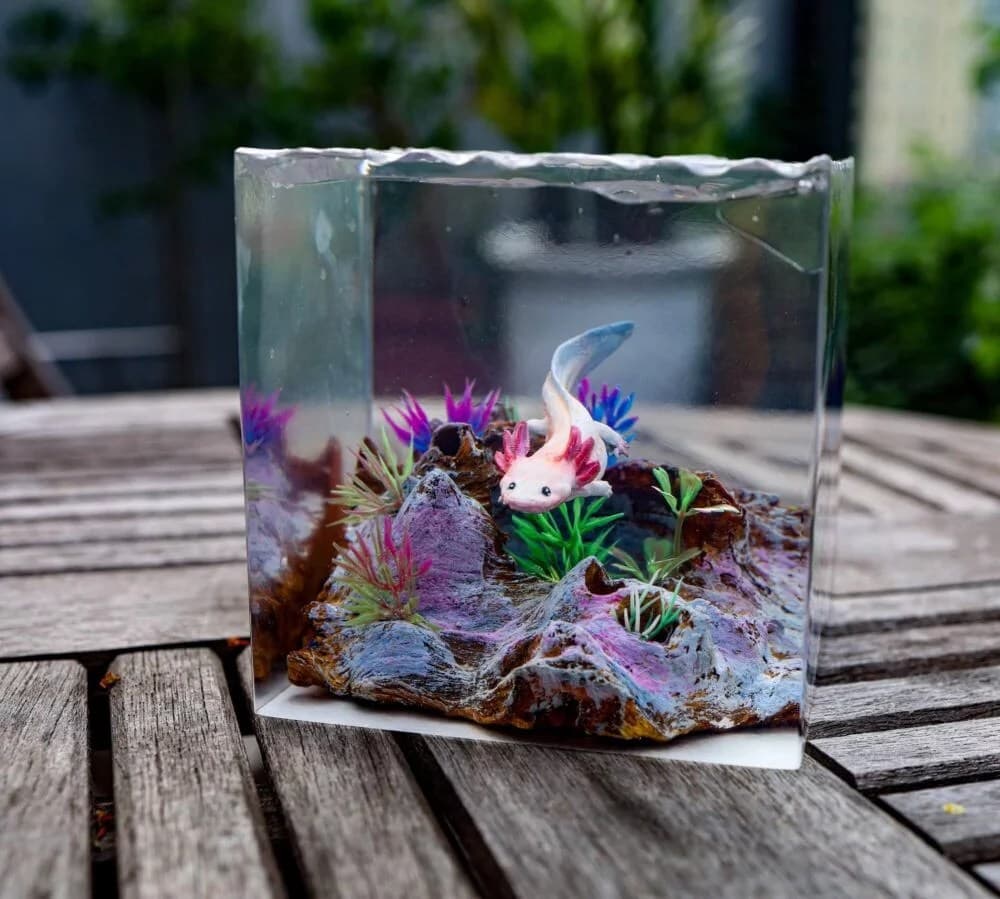 Axolotl Resin Lamp Square, Ocean Lamp - Resinartgift