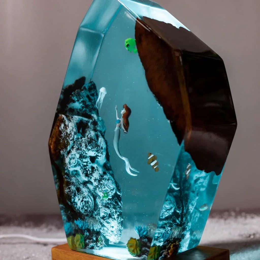 Ariel Mermaid Resin Lamp, Ocean Lamp - Resinartgift