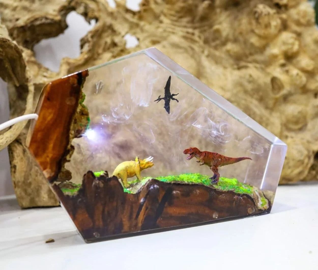 Dinosaur Resin Lamp, Mountain Forest Lamp - Resinartgift