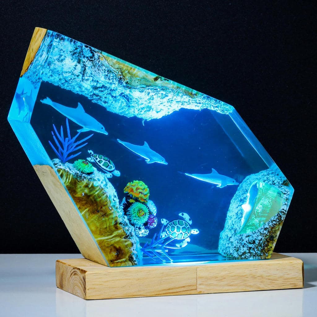 Dolphin and Sea Turtle Resin Lamp, Ocean Lamp - Resinartgift