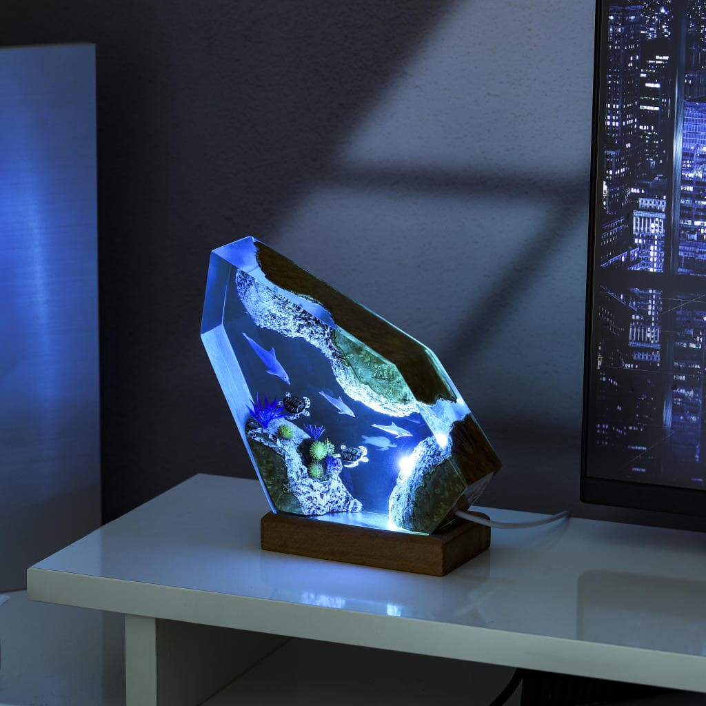 Dolphin and Sea Turtles Resin Lamp, Ocean Lamp - Resinartgift