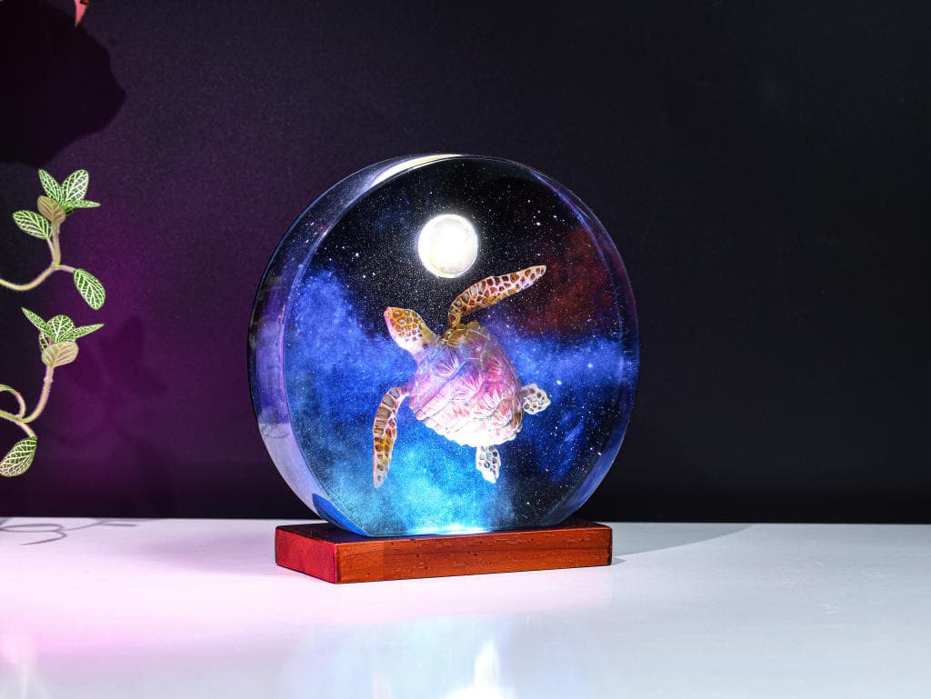 Galaxy Turtle on the Moon Resin Lamp, Ocean Lamp - Resinartgift